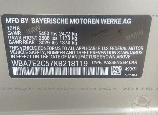 BMW 740I 2019 Dark Silver Matte vin: WBA7E2C57KB218119