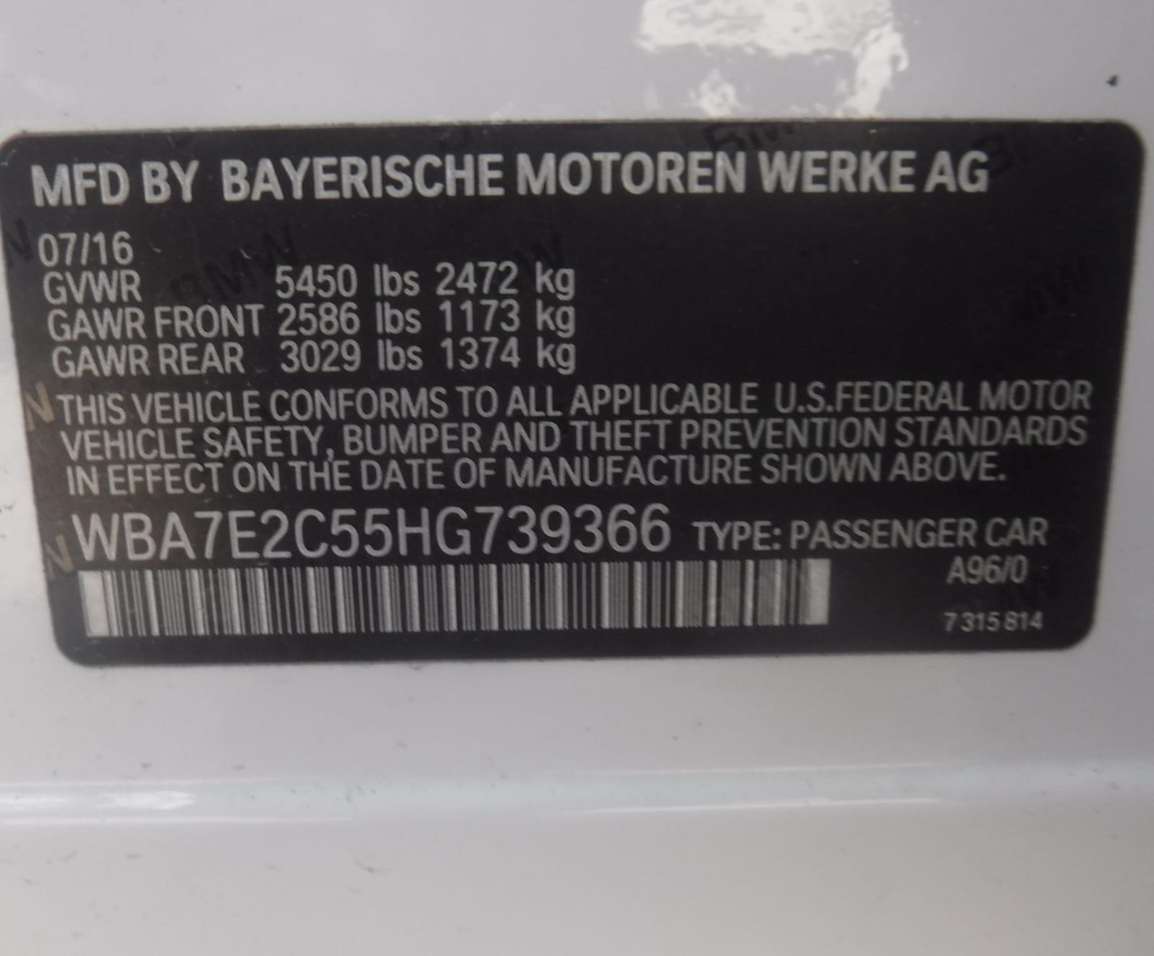 BMW 740I 2017 White vin: WBA7E2C55HG739366