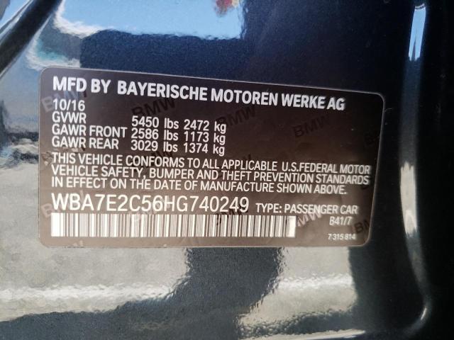 BMW 740I 2017 CHARCOAL vin: WBA7E2C56HG740249
