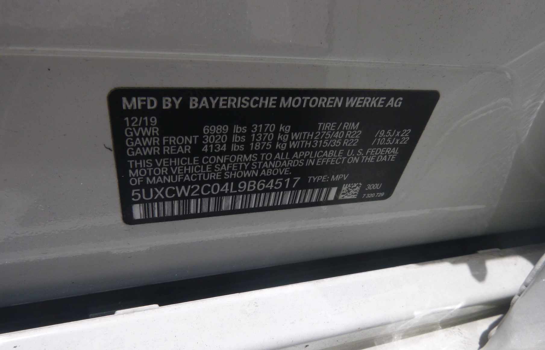 BMW X7 2020 White vin: 5UXCW2C04L9B64517