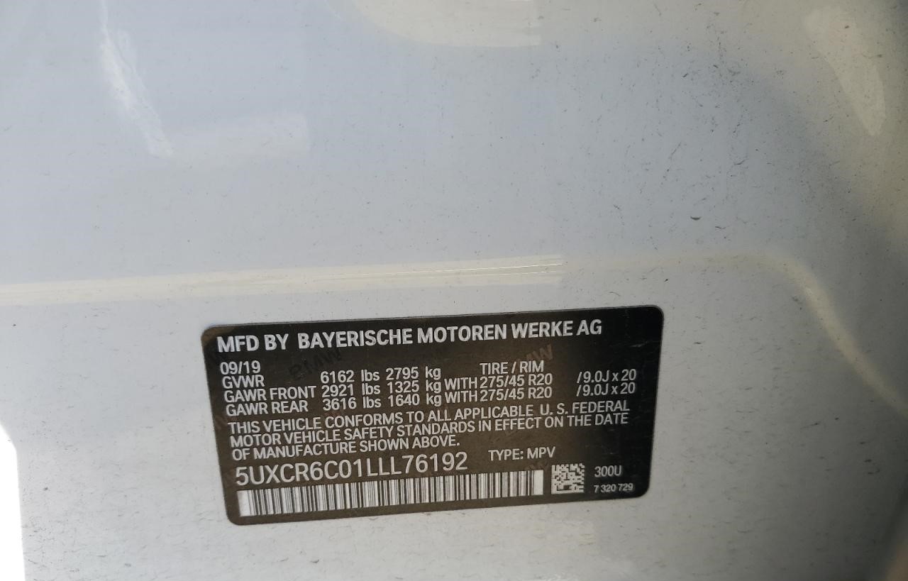 BMW X5 Xdrive40i 2020 White vin: 5UXCR6C01LLL76192