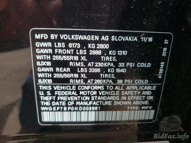 Volkswagen Touareg 2017 Black vin: WVGEF7BP0HD003861